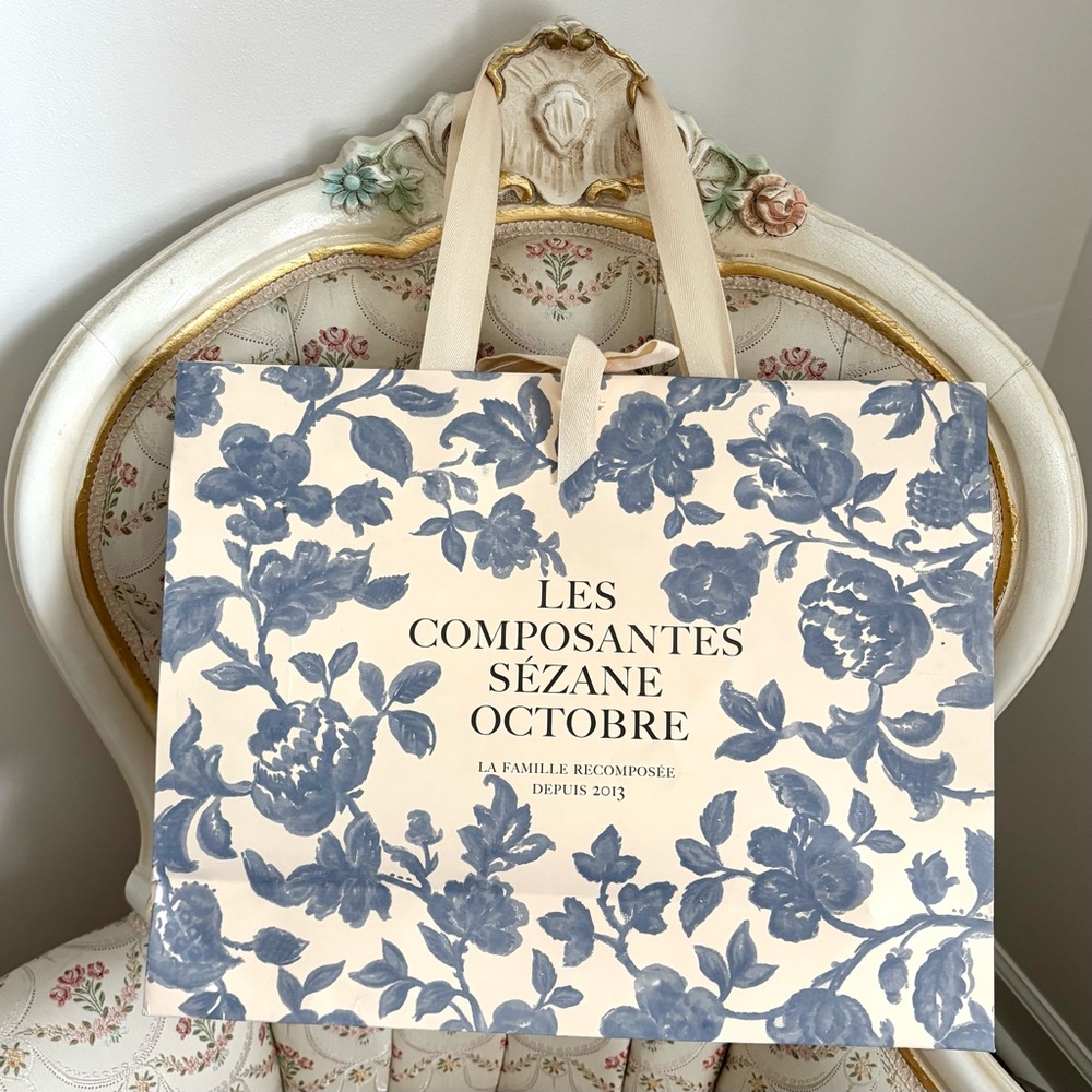 Sezane Shopping Bag XL floral print ecru / blue